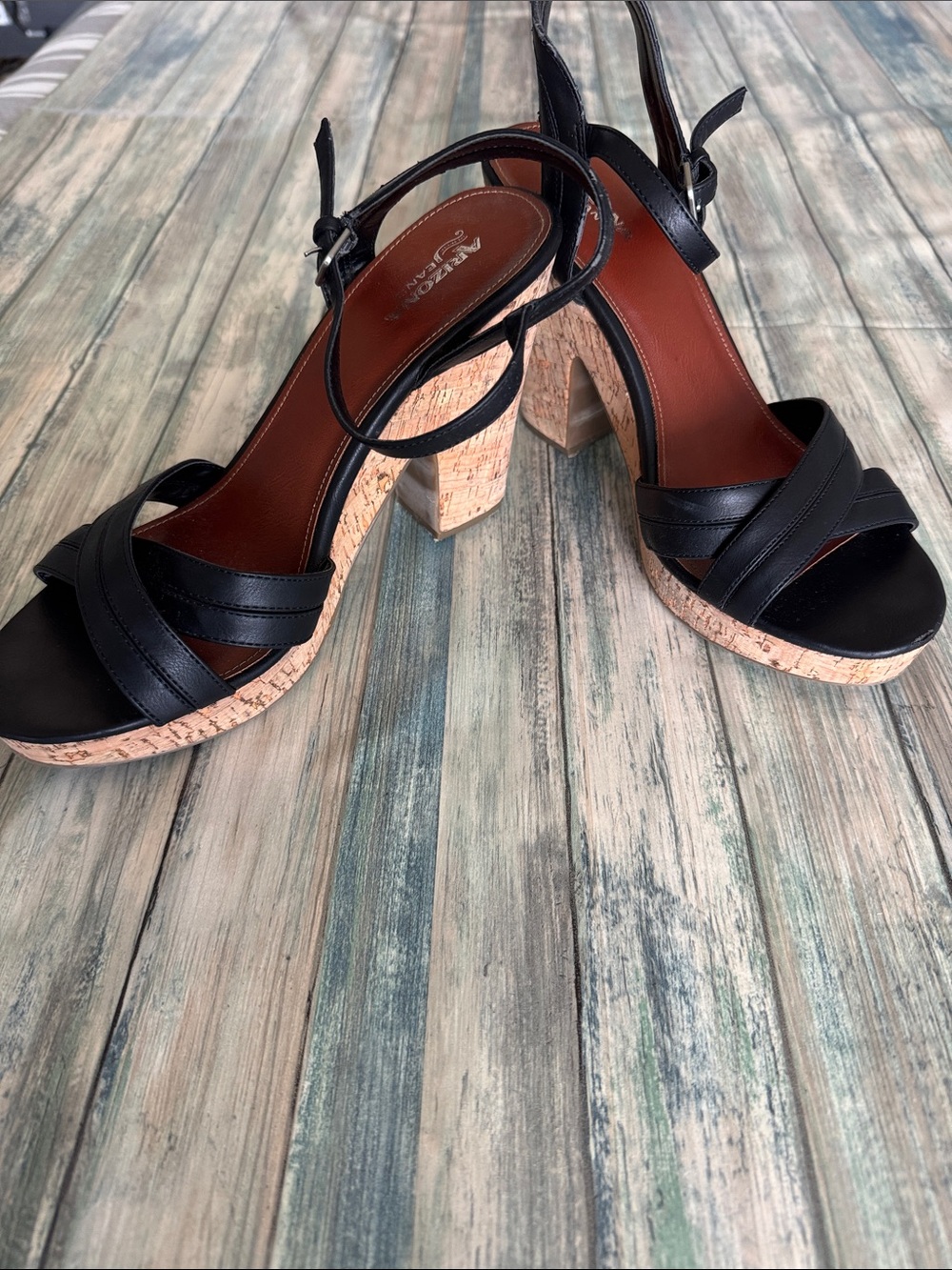 Arizona Jean Company Black Cork Wedge Sandals (Sz: 11M)